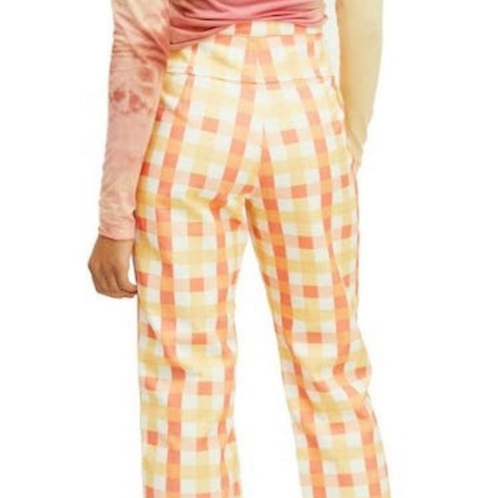 Free People NWOT!!! She’s All That Orange Plaid Straight Leg Pants - Picture 4 of 11